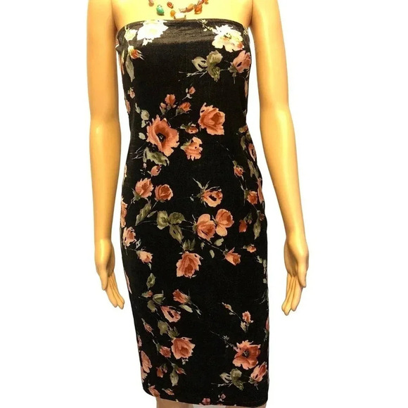 L.A Hearts Velvet Floral Night out Date  Strapless Dress women Size S Stretch - Picture 1 of 8